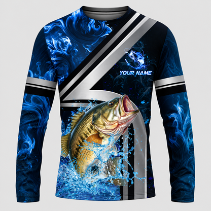 Custom Name Bass Fishing Power UPF Long Sleeve 3D Shirts