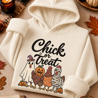 Chick or Treat Halloween T-Shirt, Costume Chicken and Pumpkin Graphic Tee
