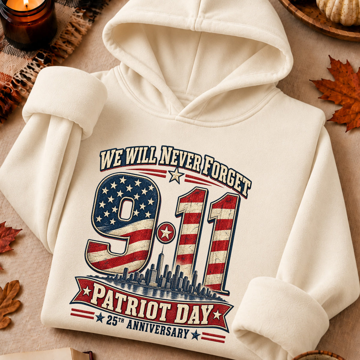 We Will Never Forget 9/11 Patriot Day Skyline 25th Anniversary T-Shirt