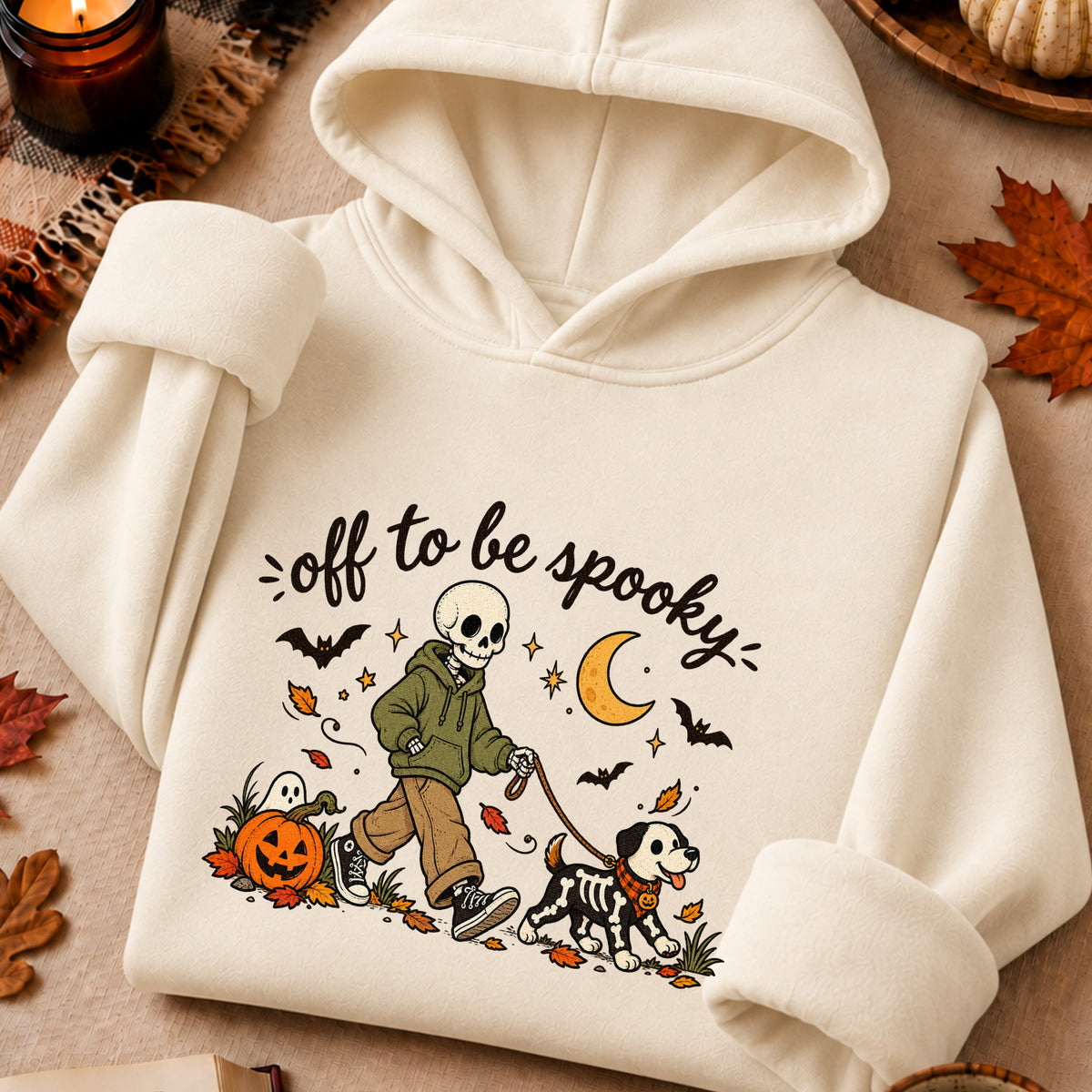 Off to Be Spooky Skeleton Walking Dog Halloween T-Shirt