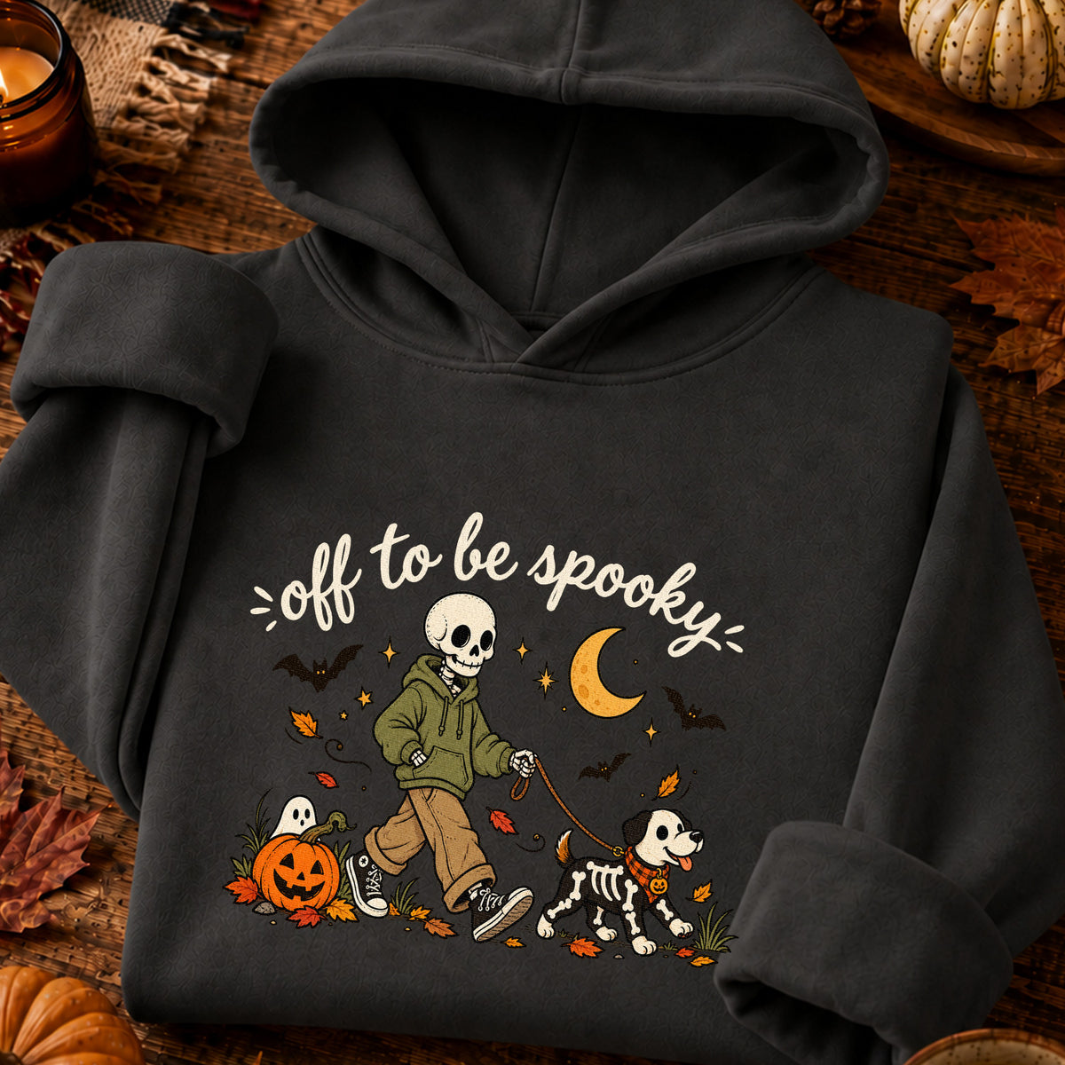 Off to Be Spooky Skeleton Walking Dog Halloween T-Shirt