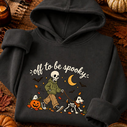 Off to Be Spooky Skeleton Walking Dog Halloween T-Shirt