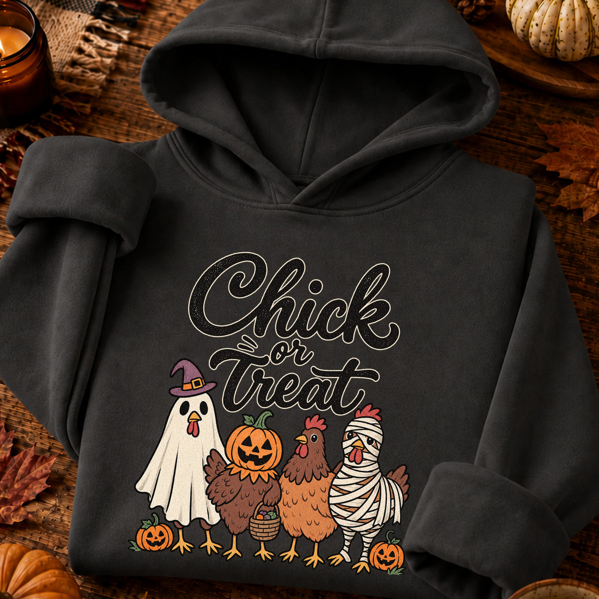 Chick or Treat Halloween T-Shirt, Costume Chicken and Pumpkin Graphic Tee
