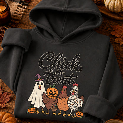 Chick or Treat Halloween T-Shirt, Costume Chicken and Pumpkin Graphic Tee