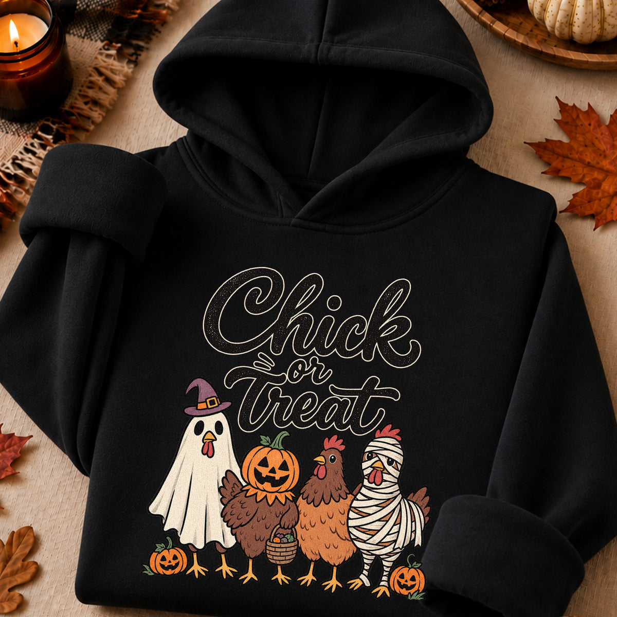 Chick or Treat Halloween T-Shirt, Costume Chicken and Pumpkin Graphic Tee