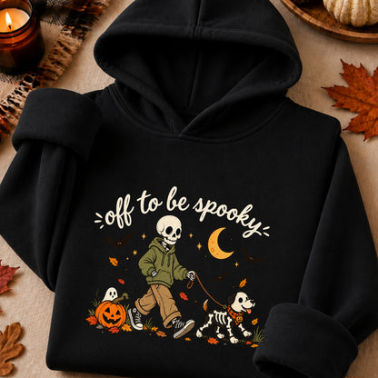 Off to Be Spooky Skeleton Walking Dog Halloween T-Shirt