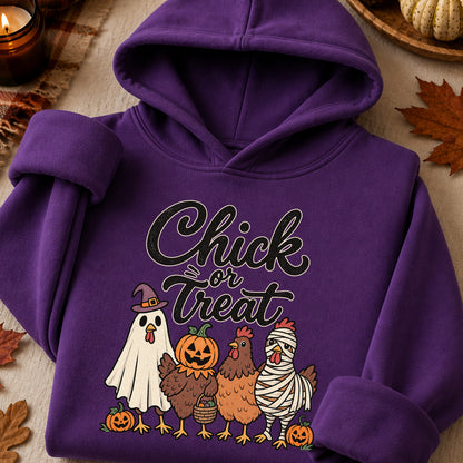Chick or Treat Halloween T-Shirt, Costume Chicken and Pumpkin Graphic Tee