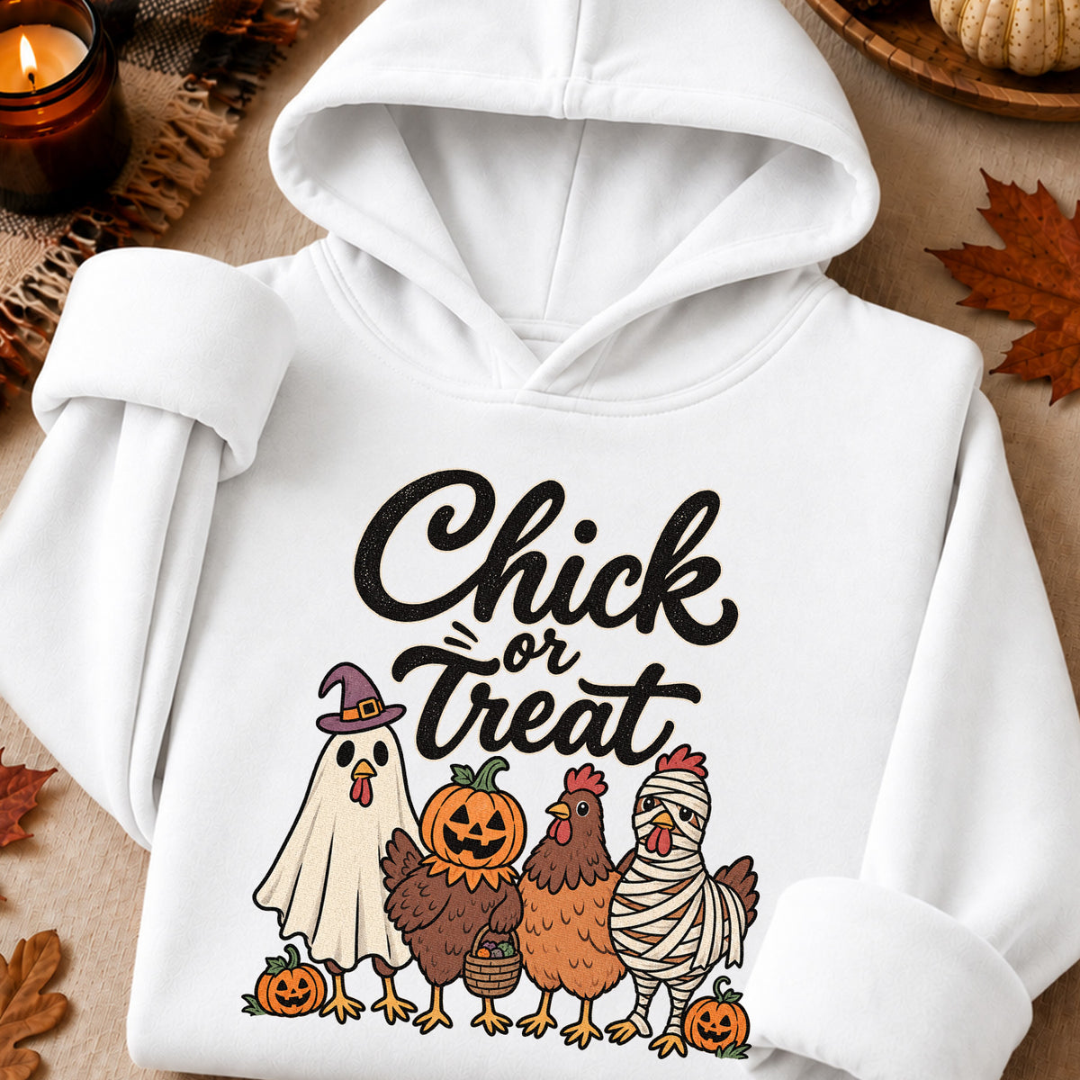 Chick or Treat Halloween T-Shirt, Costume Chicken and Pumpkin Graphic Tee