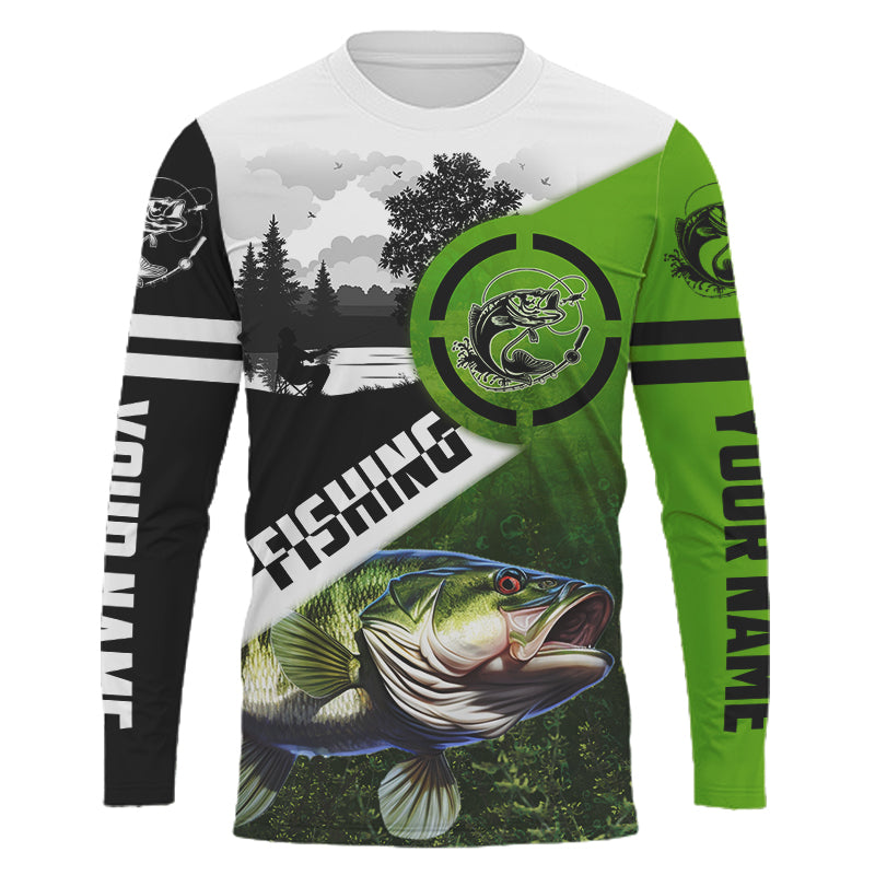 Custom Name Bass Fishing UPF Hoodie & Long Sleeve