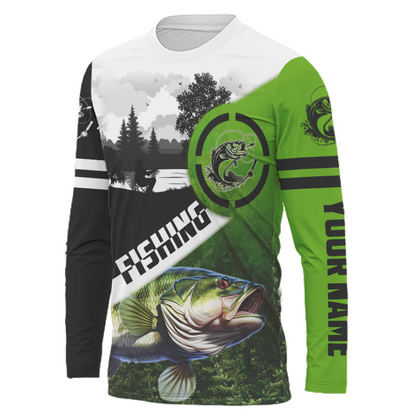 Custom Name Bass Fishing UPF Hoodie & Long Sleeve