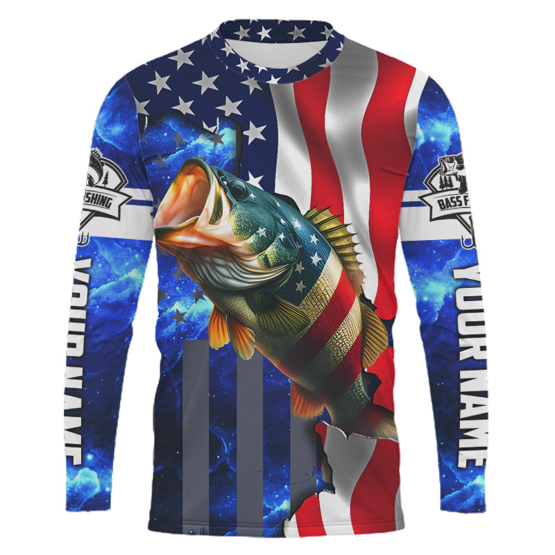 American Flag Bass Fishing Sun Jersey – Custom Name Shirt