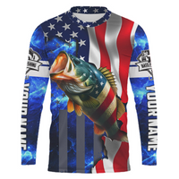 American Flag Bass Fishing Sun Jersey – Custom Name Shirt