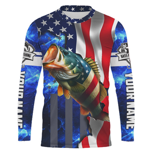 American Flag Bass Fishing Sun Jersey – Custom Name Shirt