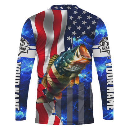 American Flag Bass Fishing Sun Jersey – Custom Name Shirt