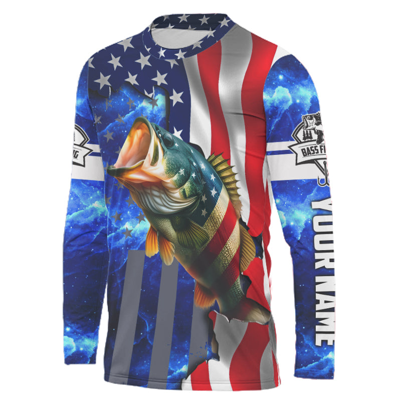 American Flag Bass Fishing Sun Jersey – Custom Name Shirt