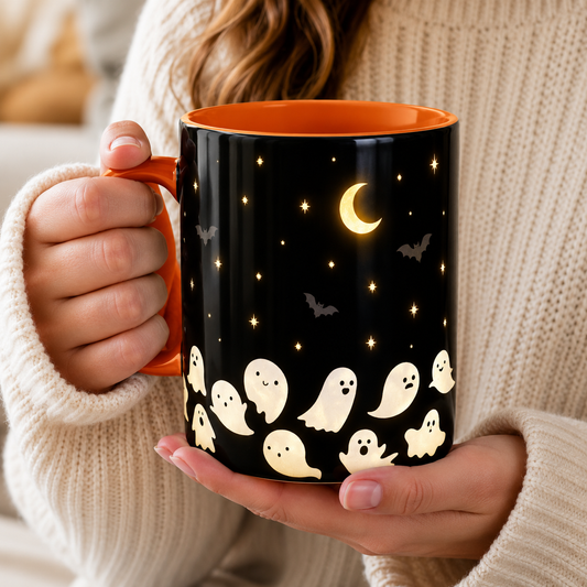 Glow in the Dark Ghost Mug, Halloween Ceramic Coffee Mug