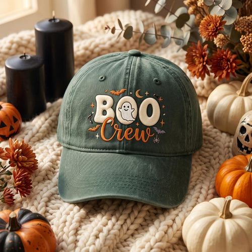 Custom Name Boo Crew Embroidered Dad Hat Vintage Washed Halloween Baseball Cap Cute Ghost