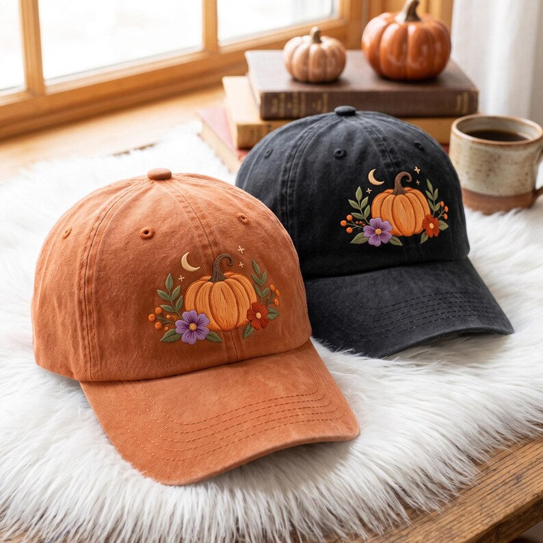 Embroidered Pumpkin Washed Baseball Cap – Spooky Fall Hat