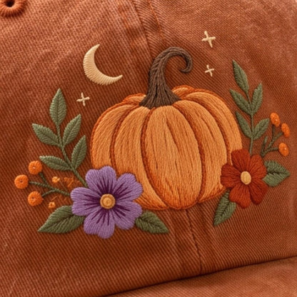 Embroidered Pumpkin Washed Baseball Cap – Spooky Fall Hat