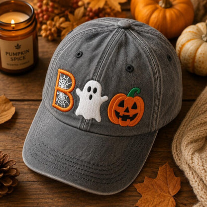 BOO Halloween Embroidered Hat, Ghost Pumpkin Spider Web Cap, Spooky Season Baseball Hat