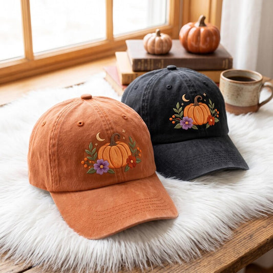 Embroidered Pumpkin Washed Baseball Cap – Spooky Fall Hat