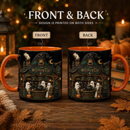 Cute Halloween Mug, Ghost Pumpkin Witch Hat Coffee 2D Mug, Spooky Cute Ceramic Mug