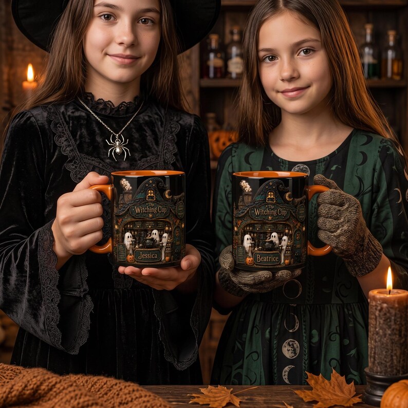 Cute Halloween Mug, Ghost Pumpkin Witch Hat Coffee 2D Mug, Spooky Cute Ceramic Mug