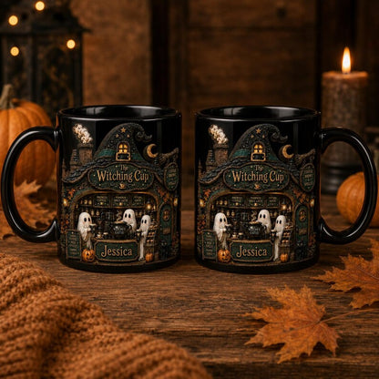 Cute Halloween Mug, Ghost Pumpkin Witch Hat Coffee 2D Mug, Spooky Cute Ceramic Mug