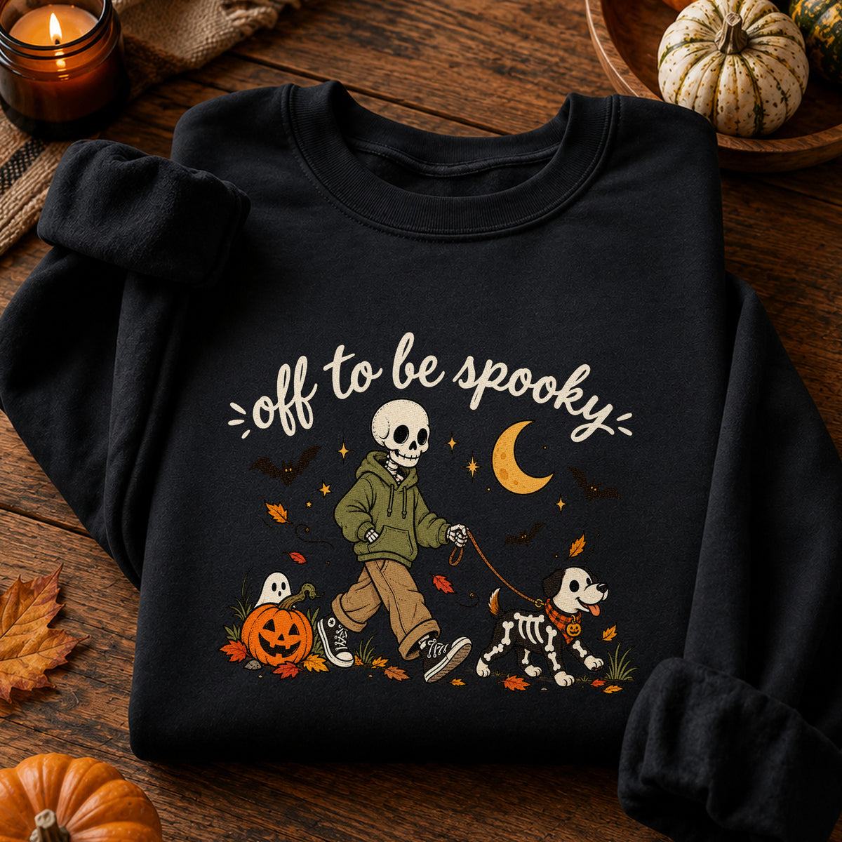 Off to Be Spooky Skeleton Walking Dog Halloween T-Shirt