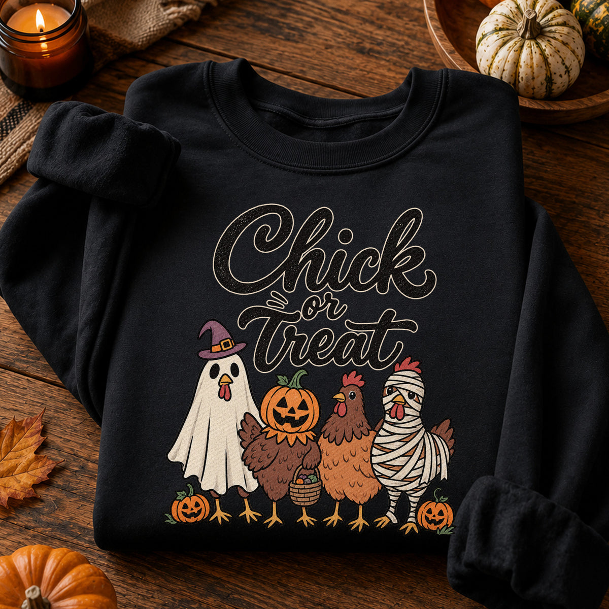 Chick or Treat Halloween T-Shirt, Costume Chicken and Pumpkin Graphic Tee