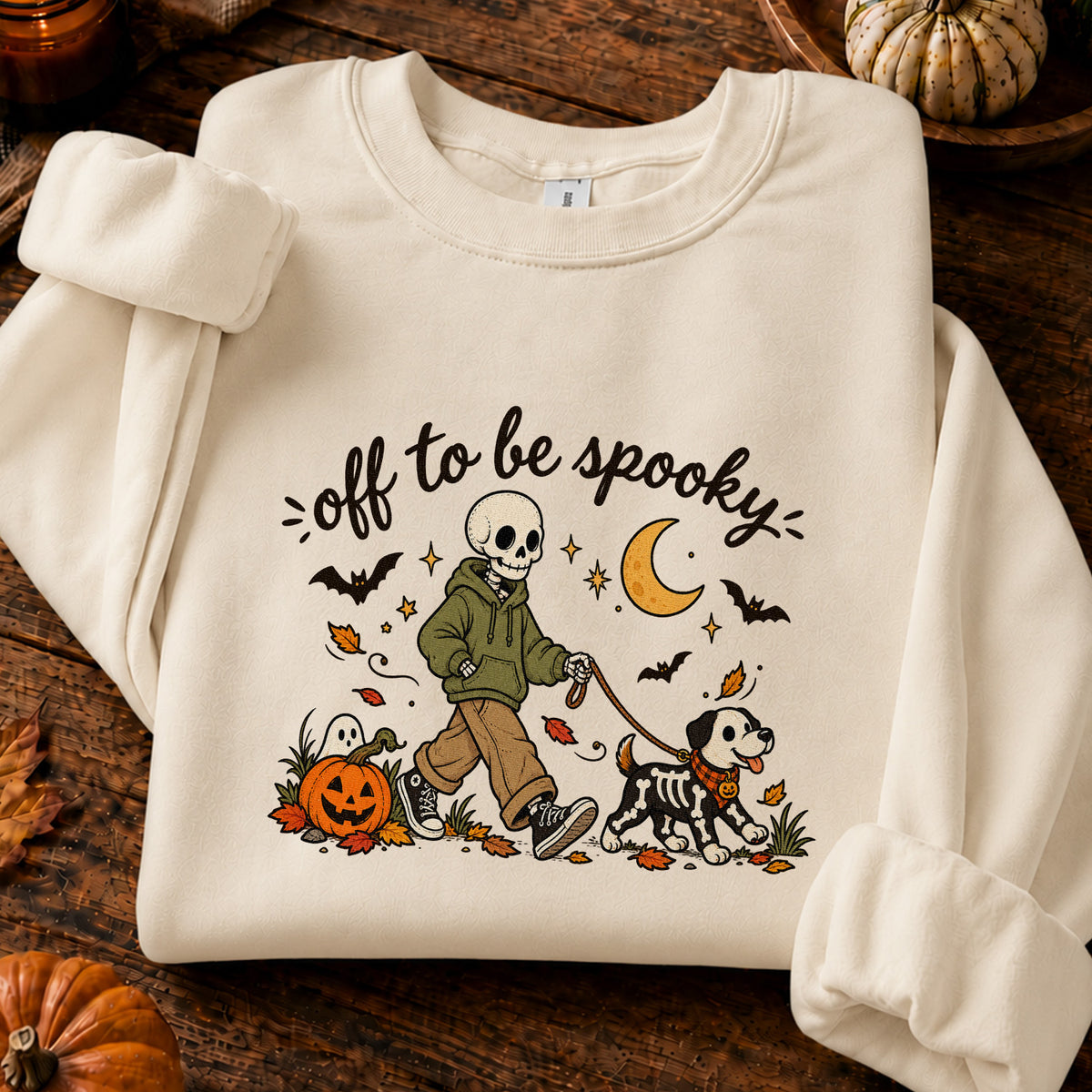 Off to Be Spooky Skeleton Walking Dog Halloween T-Shirt