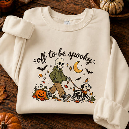 Off to Be Spooky Skeleton Walking Dog Halloween T-Shirt