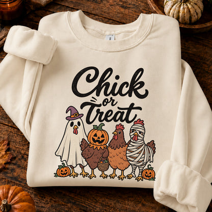 Chick or Treat Halloween T-Shirt, Costume Chicken and Pumpkin Graphic Tee