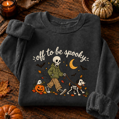 Off to Be Spooky Skeleton Walking Dog Halloween T-Shirt