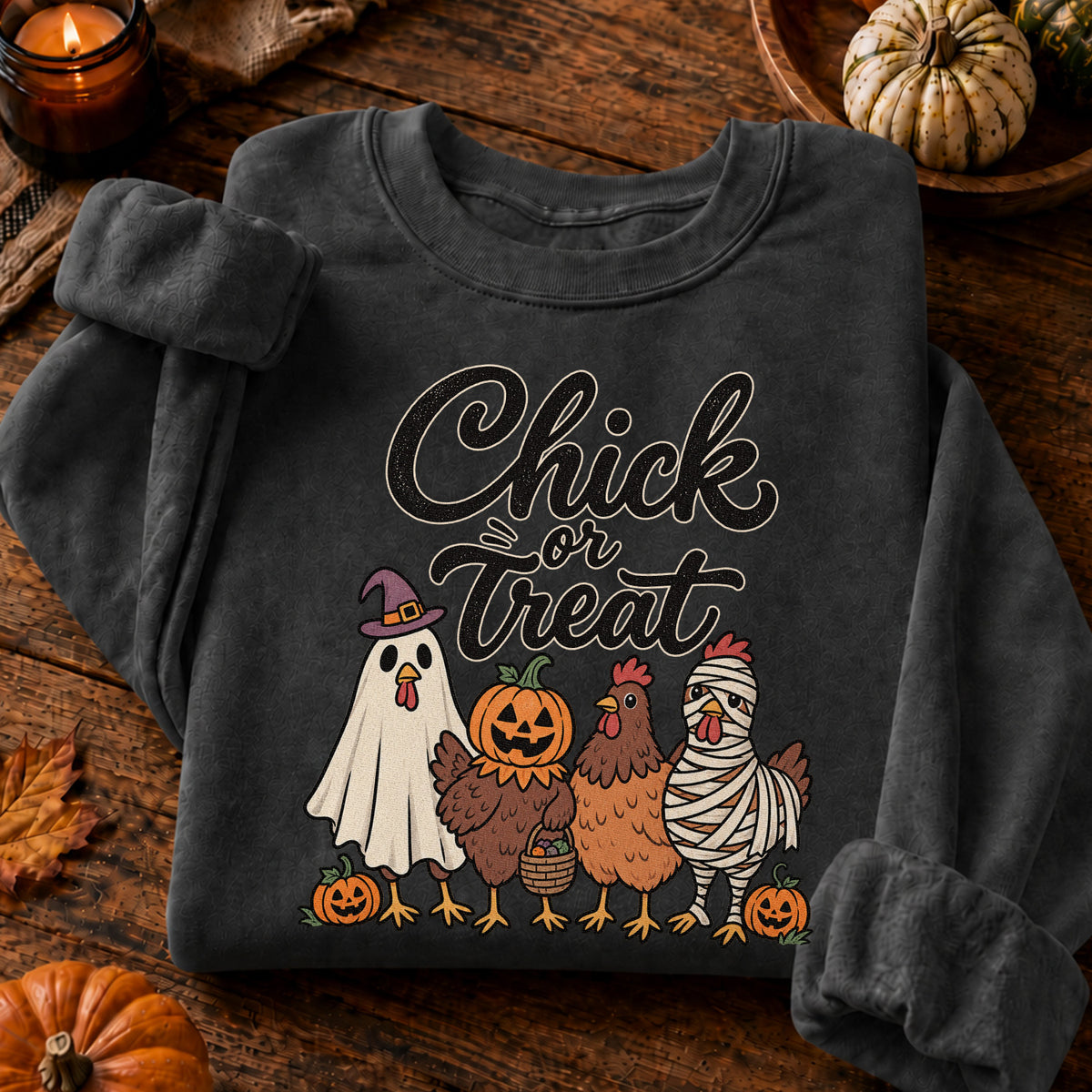 Chick or Treat Halloween T-Shirt, Costume Chicken and Pumpkin Graphic Tee