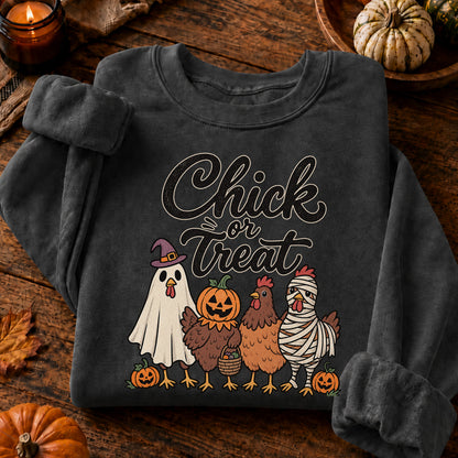 Chick or Treat Halloween T-Shirt, Costume Chicken and Pumpkin Graphic Tee