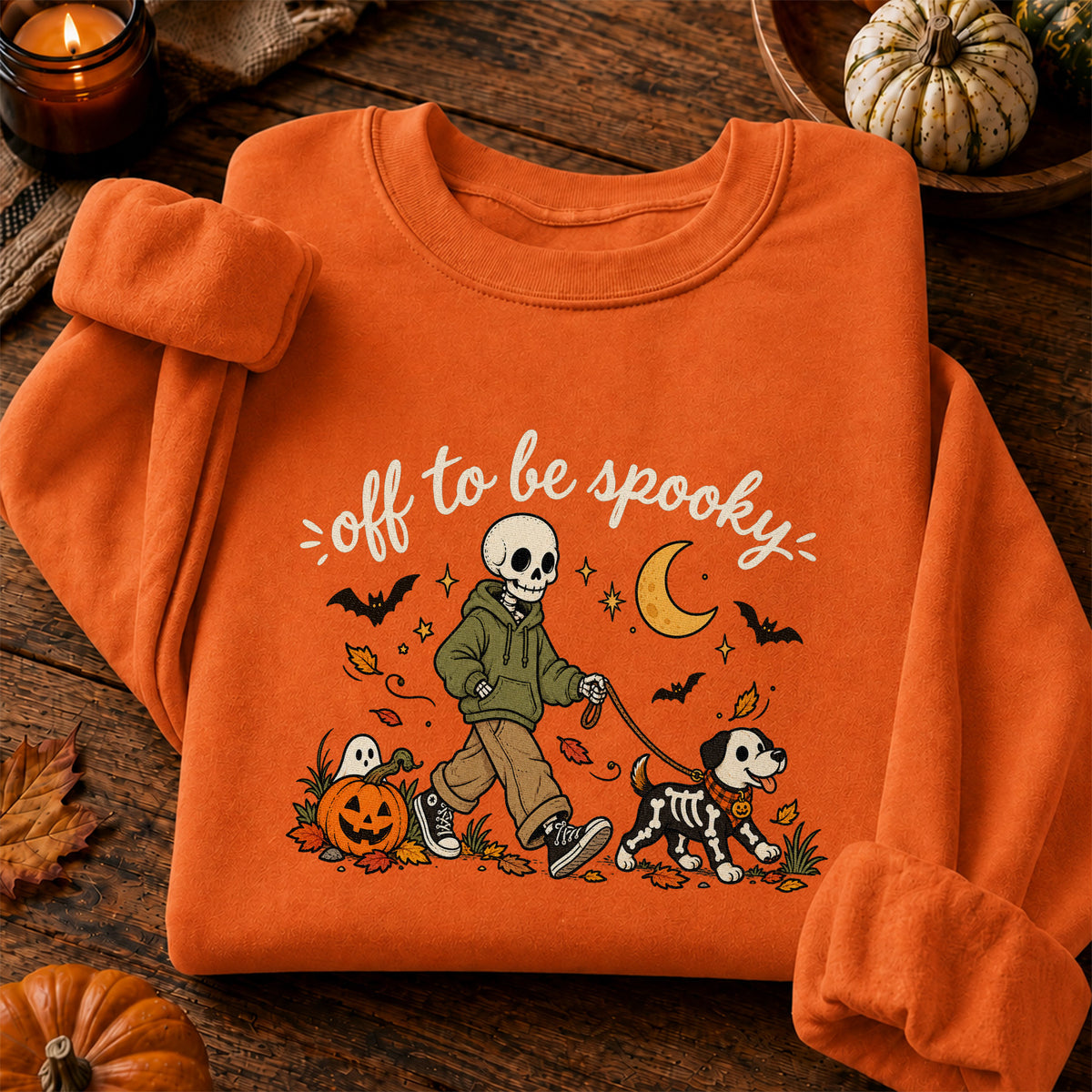 Off to Be Spooky Skeleton Walking Dog Halloween T-Shirt