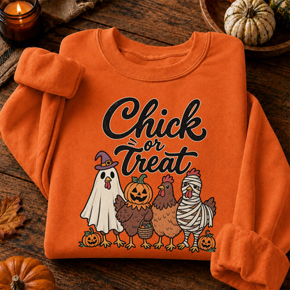 Chick or Treat Halloween T-Shirt, Costume Chicken and Pumpkin Graphic Tee