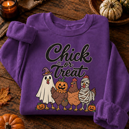 Chick or Treat Halloween T-Shirt, Costume Chicken and Pumpkin Graphic Tee