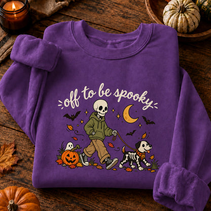 Off to Be Spooky Skeleton Walking Dog Halloween T-Shirt