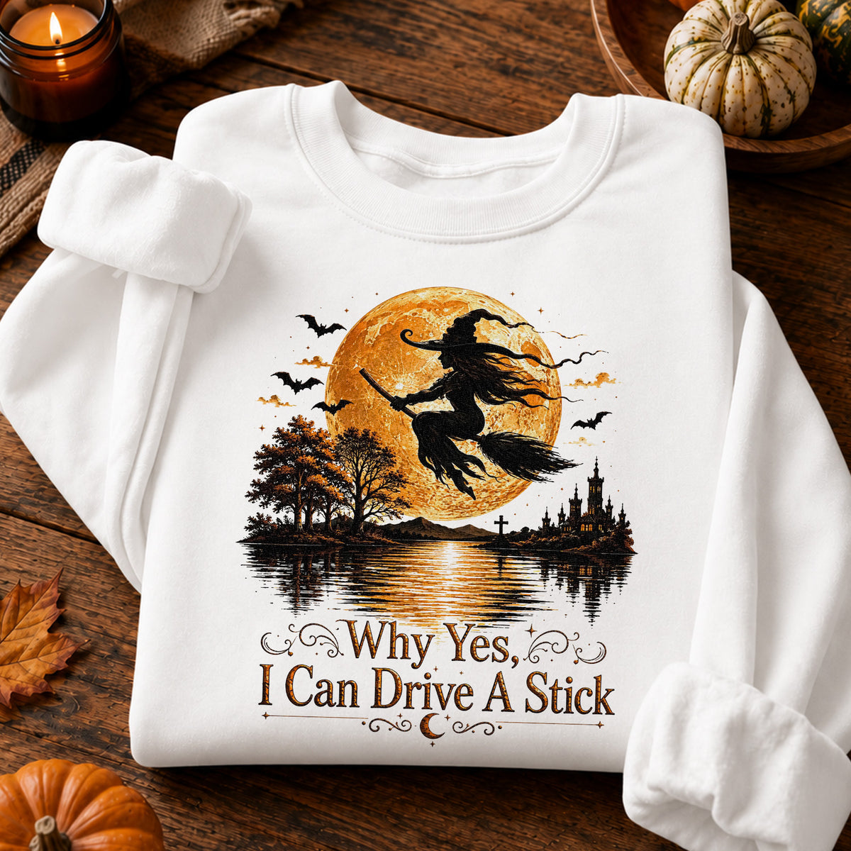 Why Yes, I Can Drive A Stick Halloween Witch T-Shirt, Vintage Spooky Tee