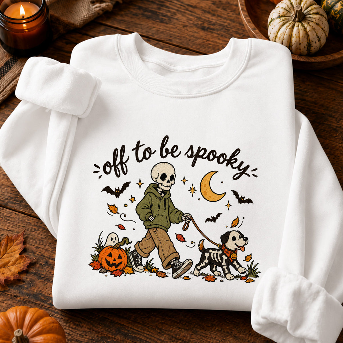 Off to Be Spooky Skeleton Walking Dog Halloween T-Shirt