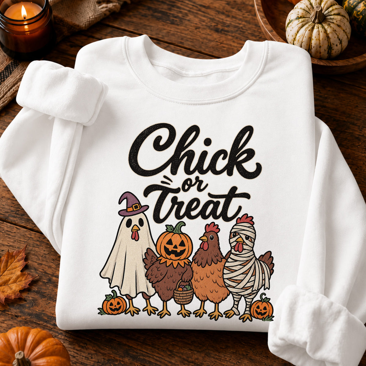 Chick or Treat Halloween T-Shirt, Costume Chicken and Pumpkin Graphic Tee