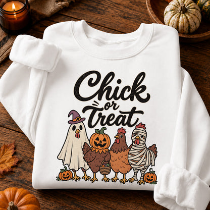 Chick or Treat Halloween T-Shirt, Costume Chicken and Pumpkin Graphic Tee