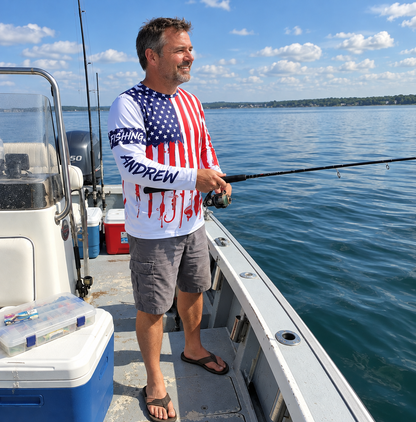Personalized American Flag UPF Fishing Jersey – Custom Name Long Sleeve Shirt
