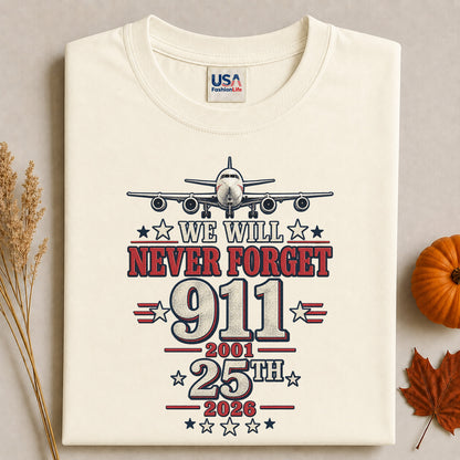 We Will Never Forget 9/11 25th Anniversary Airplane T-Shirt