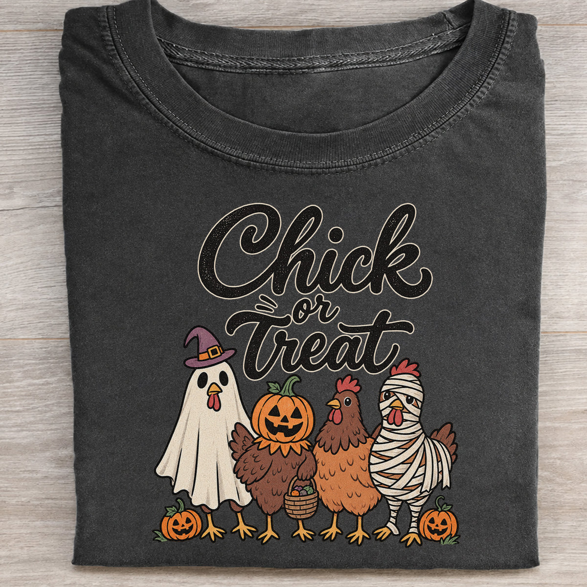 Chick or Treat Halloween T-Shirt, Costume Chicken and Pumpkin Graphic Tee