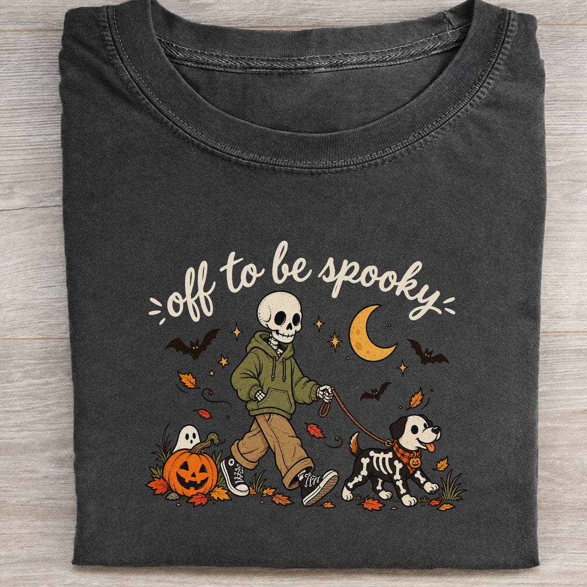 Off to Be Spooky Skeleton Walking Dog Halloween T-Shirt