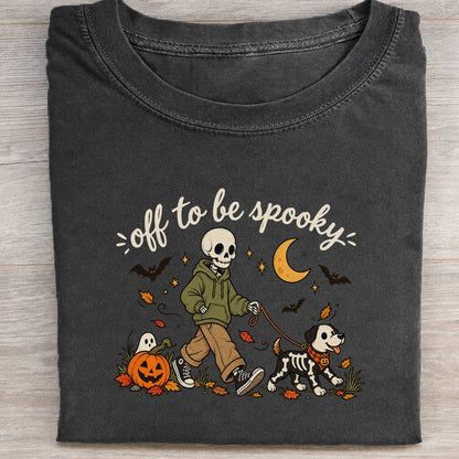 Off to Be Spooky Skeleton Walking Dog Halloween T-Shirt