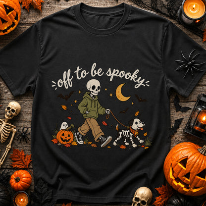 Off to Be Spooky Skeleton Walking Dog Halloween T-Shirt